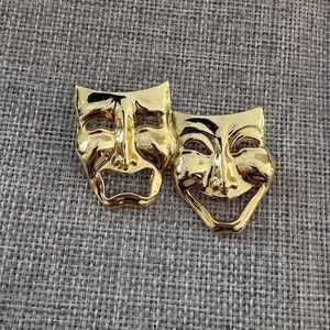 Gold Tone Comedy & Tragedy Mask Brooch – Vintage Theater Drama Pin